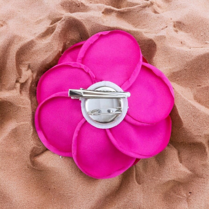 BROSZKA KWIAT KWIATEK RÓŻOWA FUCHSJA FUKSJA RÓŻA ATŁASOWA KWIAT PRZYPINKA