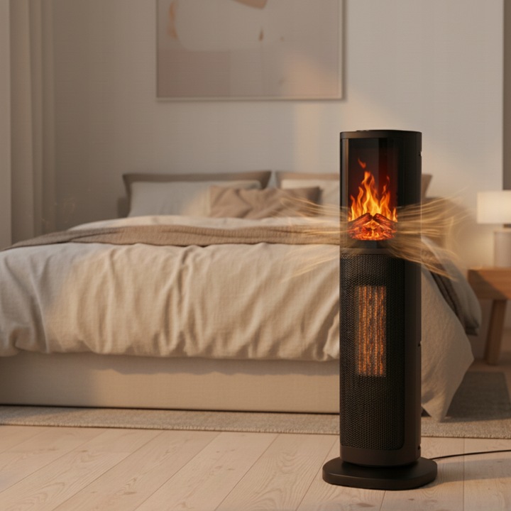 KOMINEK ELEKTRYCZNY KOLUMNOWY TERMOWENTYLATOR 2000W EFEKT PŁOMIENIA