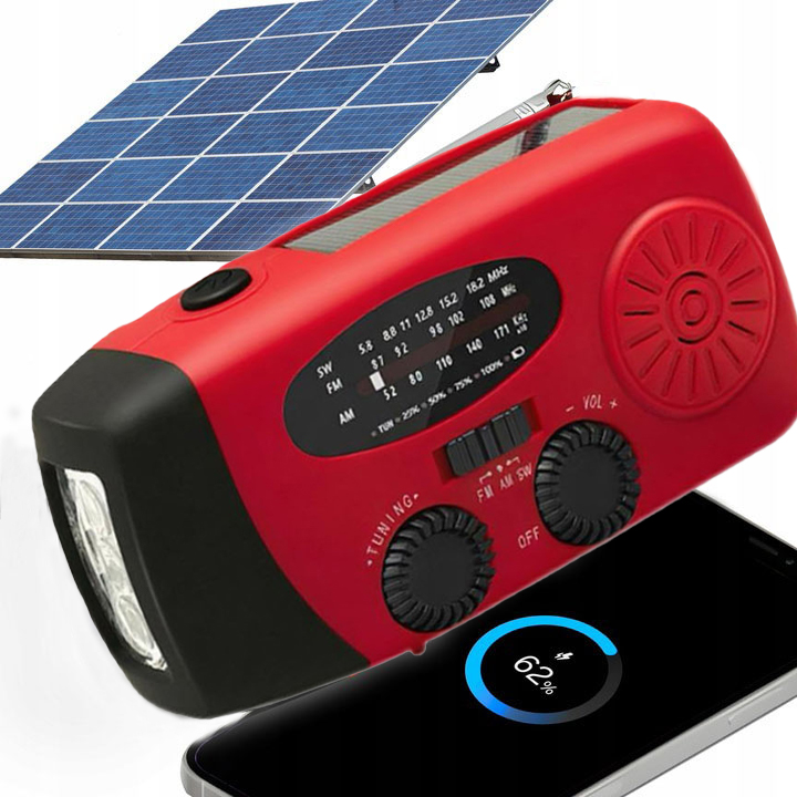 Radio Awaryjne Radio Solarne z korbę Solarne Powerbank Latarka 2000mAh