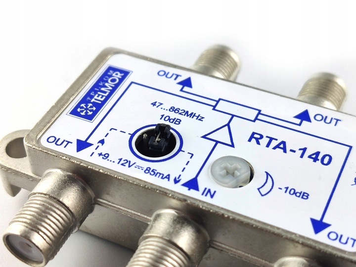 Wzmacniacz z rozdzielaczem Telkom-Telmor RTA-140 + wtyk F