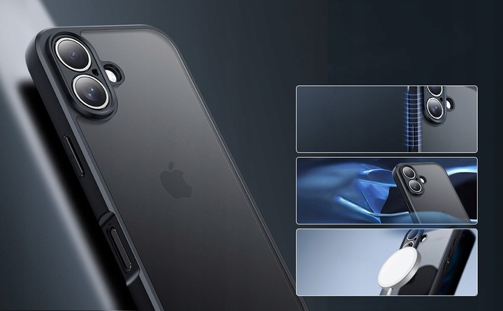 Etui do iPHONE 16 + 2x SZKŁO WZMACNIANE do MagSafe PREMIUM CASE MATOWE 360°
