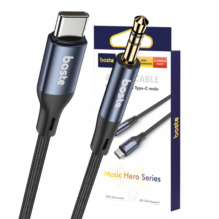 BOSTE KABEL ADAPTER PRZEJŚCIÓWKA AUDIO USB-C DO MINI JACK 3.5MM AUX 1M