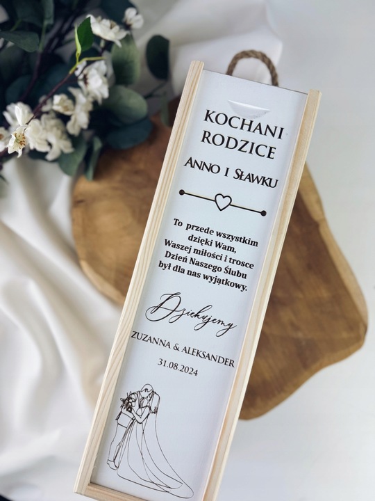 skrzynka na wino prezent dla RODZICÓW ŚWIADKÓW CHRZESTNYCH ŚLUB WESELE