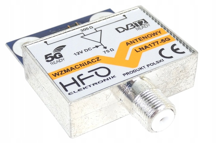 Wzmacniacz antenowy DVB-T2 dopuszkowy LNA-177 5G 27dB zasilanie 12V