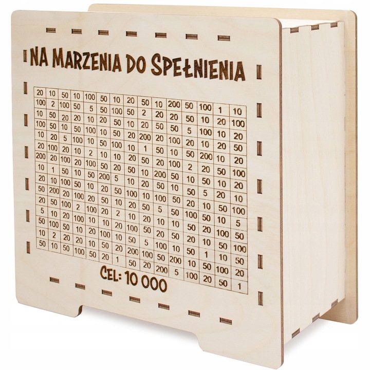 DREWNIANA SKARBONKA WYKREŚLANA PREZENT DOWOLNY NAPIS OSZCZĘDZANIE PIENIĘDZY