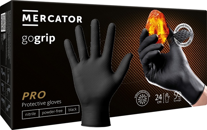 Rękawice Nitrylowe Mercator GOGRIP BLACK Czarne a50 L