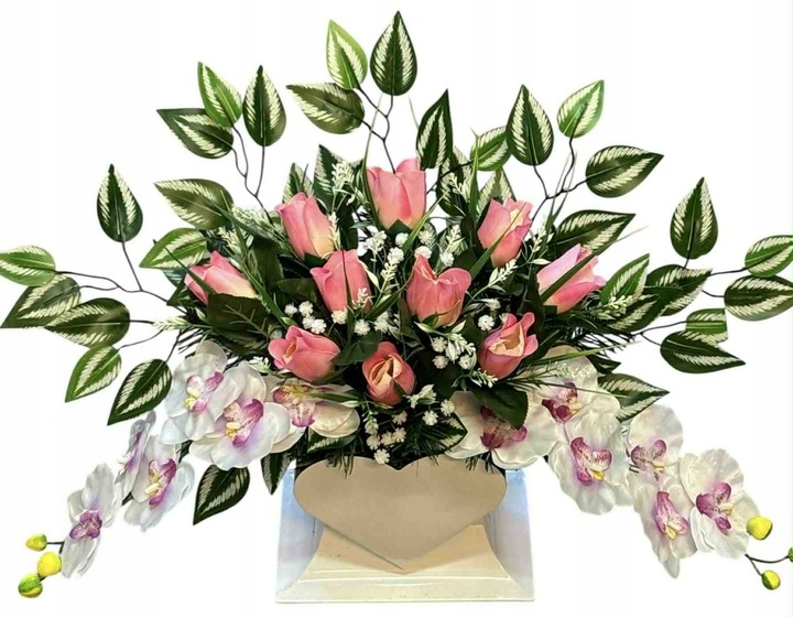 KOMPOZYCJA CMENTARZ KOMPLET STROIK GRÓB SERCE WAZON FLAKON POMNIK