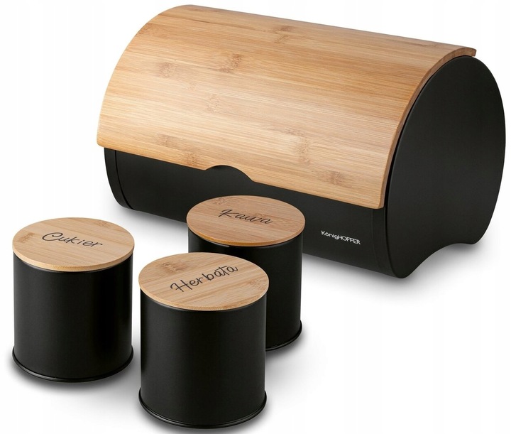 CHLEBAK CZARNY +3x POJEMNIKI KAWĘ herbatę CUKIER