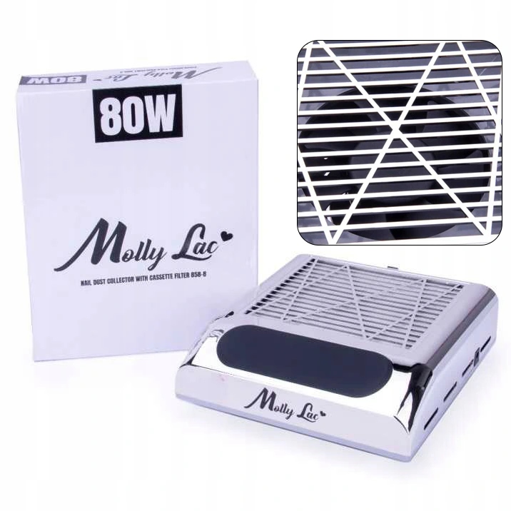 Pochłaniacz Pyłu Do Paznokci MOLLYLAC Kasetowy Filtr Mocny Srebrny 80W