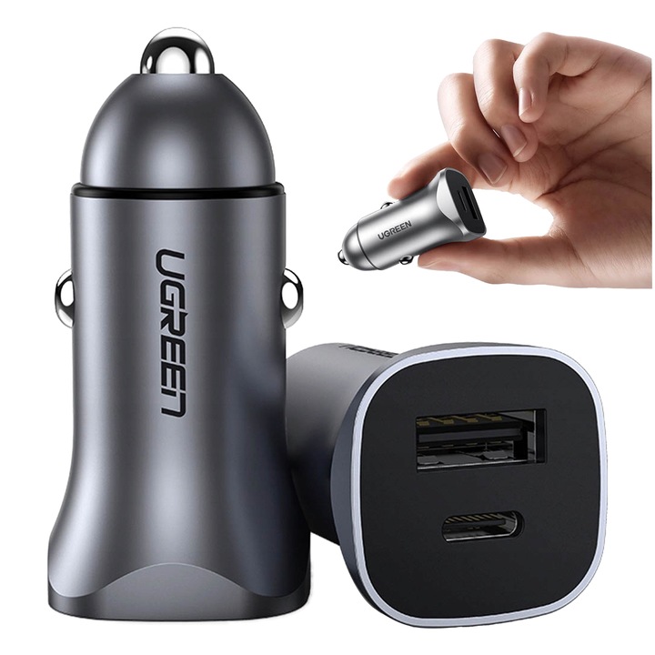 UGREEN SZYBKA ŁADOWARKA SAMOCHODOWA USB-A / USB-C 12-24V 30W