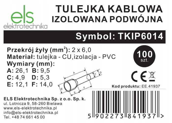 TULEJKA IZOLOWANA KABLOWA PODWÓJNA 2x6-14mm 100szt