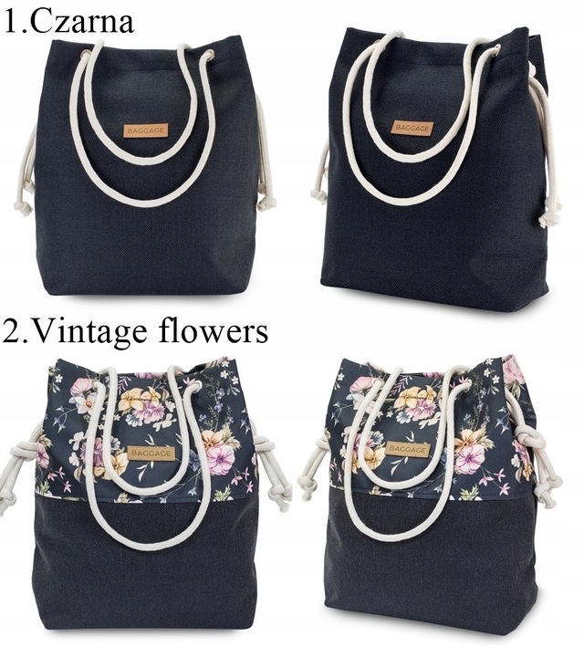 TOREBKA DAMSKA WOREK SHOPPER TORBA KWIATY BAGGAGE