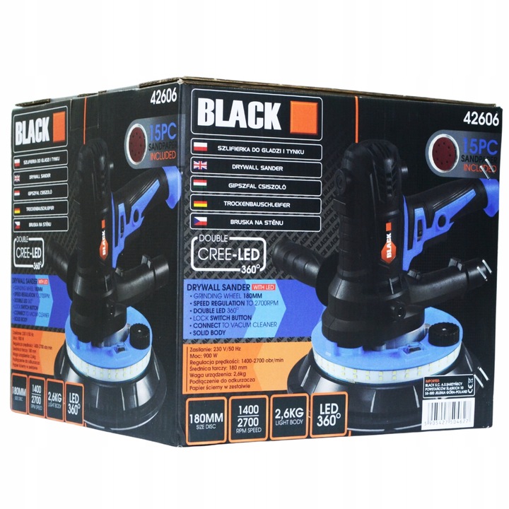 Szlifierka do Gipsu Gładzi Tynków Tynku Ścian Sufitów LED 360° + 6x