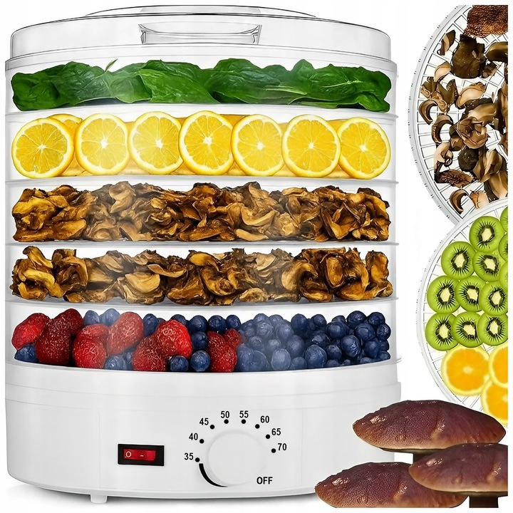 SUSZARKA SPOŻYWCZA DO GRZYBÓW OWOCÓW WARZYW REGULACJA 5 POZIOMÓW 500W