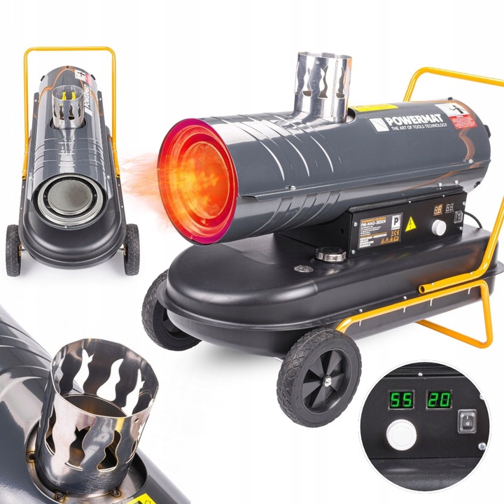 NAGRZEWNICA OLEJOWA SPALINOWA 30KW TERMOSTAT PIEC DMUCHAWA FARELKA ON LCD