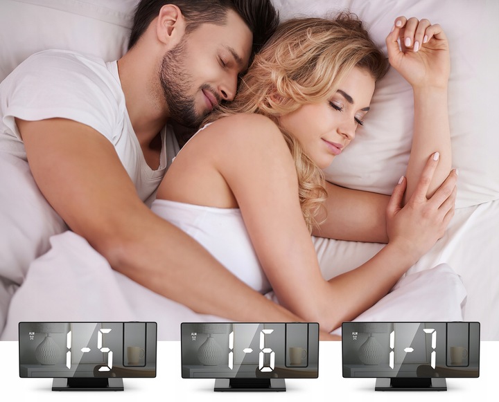 ZEGARY BUDZIK ELEKTORNICZNY CYFROWY Z PROJEKTOREM LED LUSTRO TERMOMETR