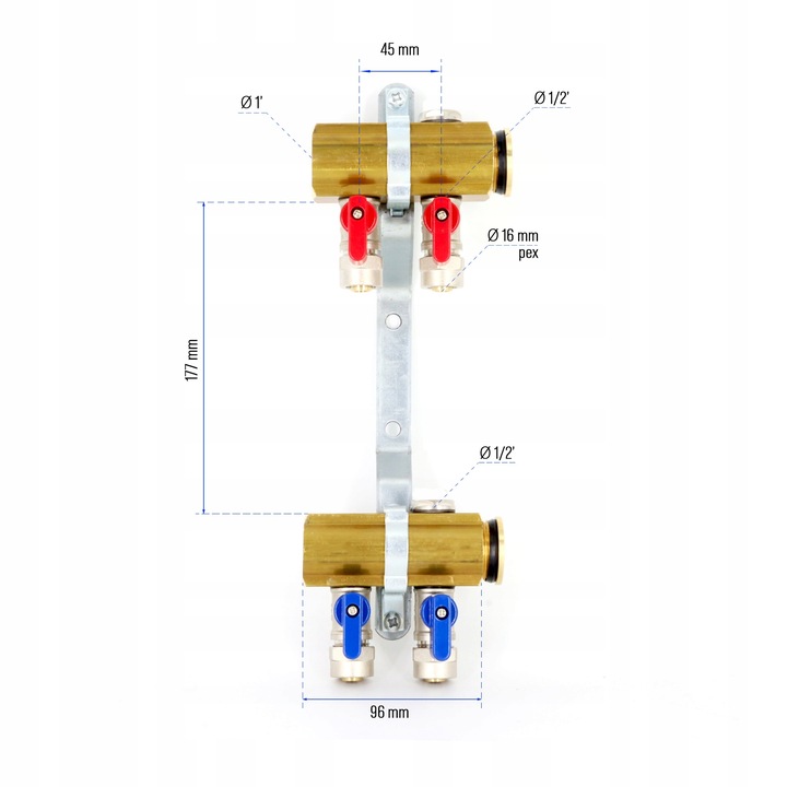 Rozdzielacz C.O. 2 obwodów zaworki PEX odpowietrzniki DO GRZEJNIKÓW