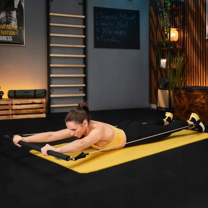 Drążek do ćwiczeń pilatesu kij 4x gumy oporowe ekspandery + etui Trex