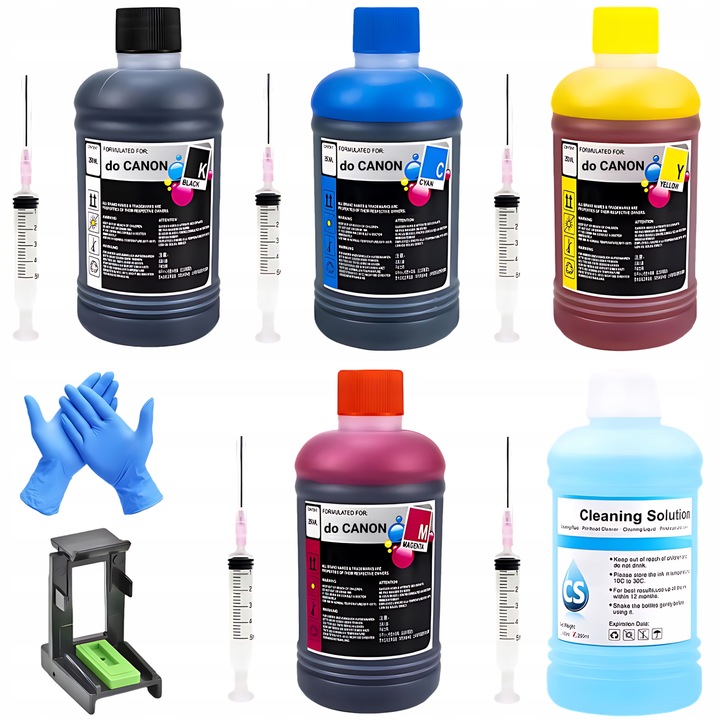 5 x 250 ml BKCYM TUSZ do CANON PG 540 560 545 575 546 ZESTAW AKCESORIA KLIP