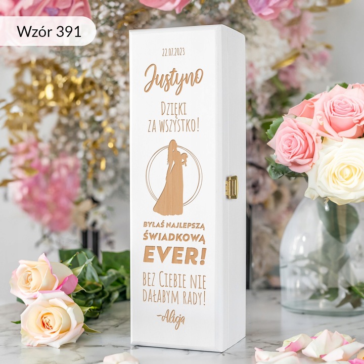 PODZIĘKOWANIE DLA ŚWIADKOWEJ SKRZYNKA NA WINO PREZENT DLA ŚWIADKOWEJ