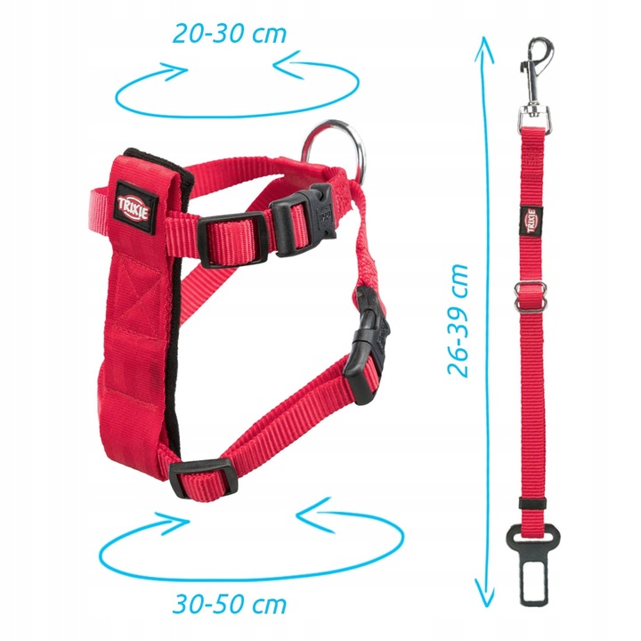 SZELKI SAMOCHODOWE DLA KOTA REGULOWANE Z PASEM SMYCZĄ DO SAMOCHODU TRIXIE