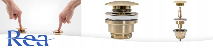 REA KOREK KLIK KLAK DO UMYWALKI ZŁOTY SZCZOTKOWANY UMYWALKOWY KLIK KLAK