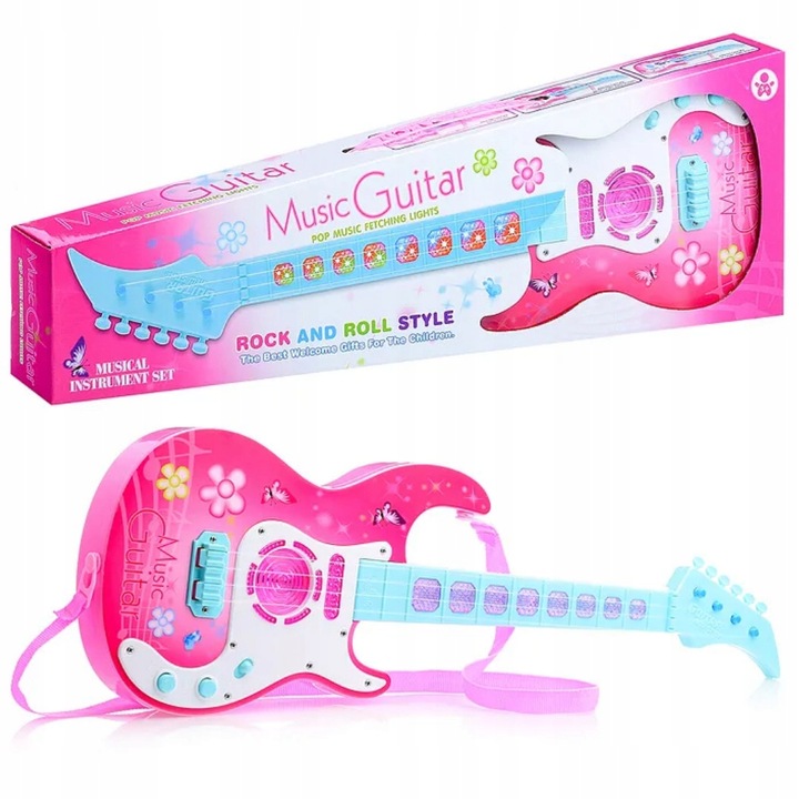 GITARA ROCKOWA DLA DZIECI ŚWIECI GRA INSTRUMENT DŹWIĘK