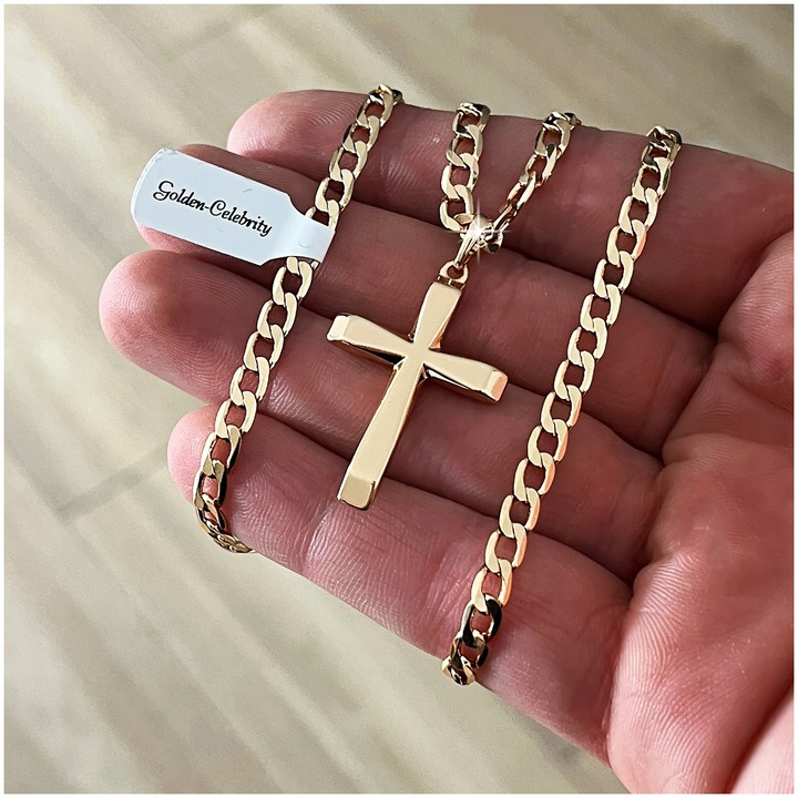 ZŁOTY ŁAŃCUSZEK MĘSKI PANCERKA+KRZYŻYK 18K 55CM PREZENT DLA NIEGO + GRATISY
