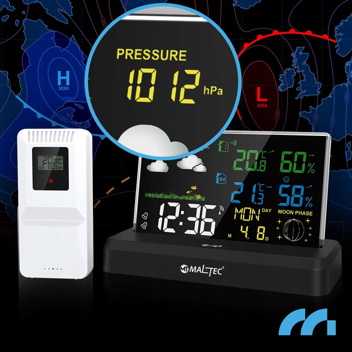 STACJA POGODOWA BEZPRZEWODOWA TERMOMETR BAROMETR CZUJNIK ZEWNĘTRZNY POGODY