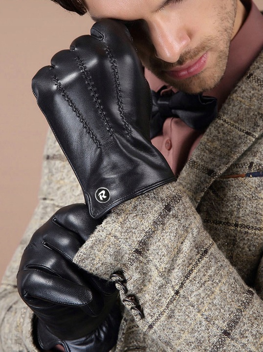 DOTYKOWE RĘKAWICZKI SKÓRZANE MĘSKIE SKÓRA CIELĘCA OCIEPLANE MIŚ roz. L