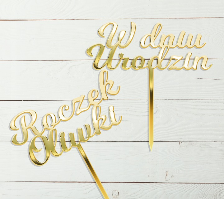 Złota dekoracja na tort topper Ślub Urodziny Chrzest Komunia imię napis