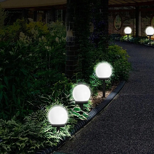 Lampy Solarne Ogrodowe LED Kula Wbijana Słupek Do Ogrodu 10cm Biała