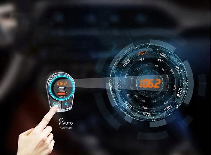 Transmiter FM Bluetooth Feegar AUX Szybka Ładowarka QC 3.0 38W