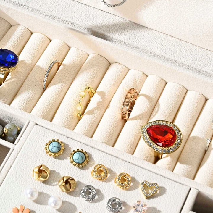 SZKATUŁKA NA BIŻUTERIE Z SZUFLADKAMI CZARNA ORGANIZER TRZY POZIOMY