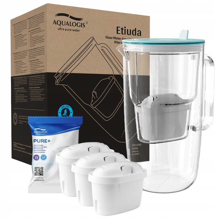 DZBANEK FILTRUJĄCY SZKLANY FILTRY DO WODY Etiuda AQUALOGIS + 3 wkłady