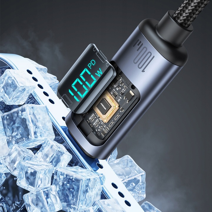 JOYROOM KABEL Z WYŚWIETLACZEM USB-C SZYBKIE ŁADOWANIE USB TYP C 5A 100W 1M