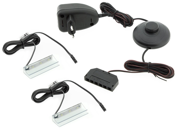 KPL.2x Klips PCV LED do szklanej półki +zasilacz