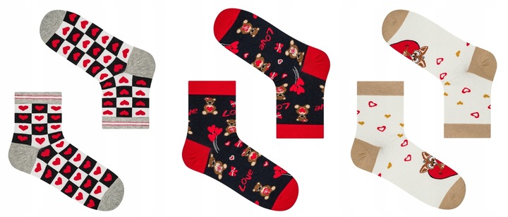 SKARPETKI WALENTYNKOWE DAMSKIE WALENTYNKI 3-PAK NA PREZENT DLA DZIEWCZYNY