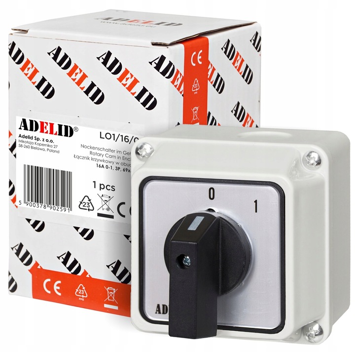 ŁĄCZNIK WYŁĄCZNIK KRZYWKOWY 16A 0-1 1F W MAŁEJ OBUDOWIE 70x70 IP65