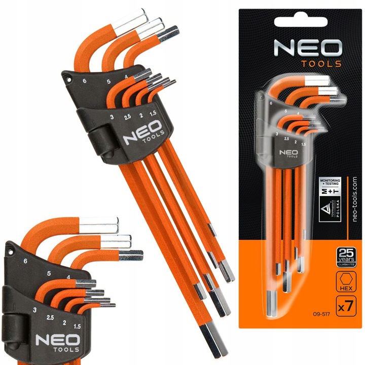 NEO KLUCZE SZEŚCIOKĄTNE IMBUSOWE 1.5-6 MM ZESTAW IMBUSY ZESTAW 7 SZT DŁUGIE