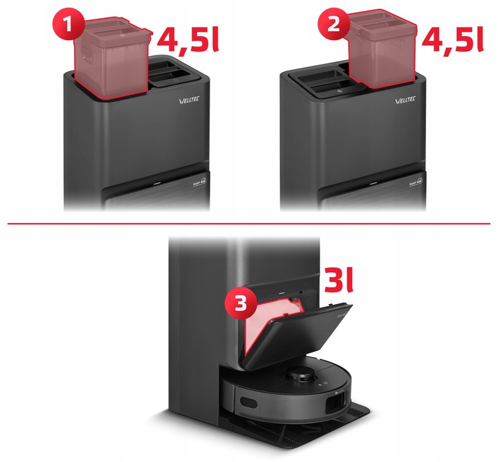 ROBOT SPRZĄTAJĄCY MOPUJĄCY WELLTEC R90 PRO + STACJA 5W1 + AKCESORIA