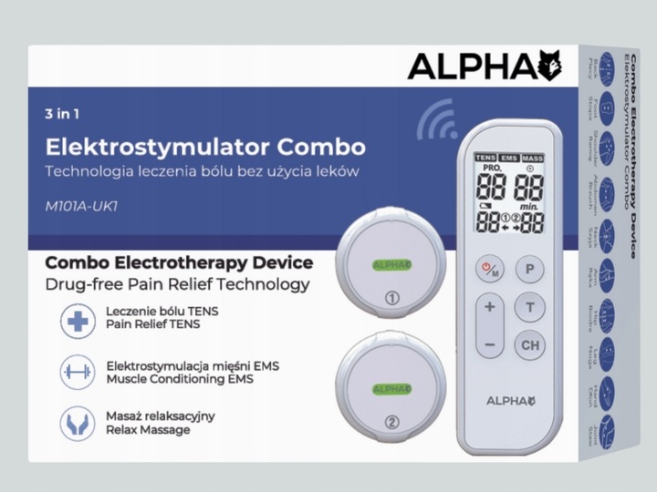 Bezprzewodowy Elektrostymulator TENS EMS Masaż 3w1 18 Programów
