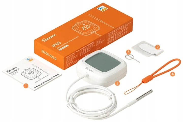 Sonoff SNZB-02LD Termometr Zigbee z sondą 1.5m IP65 wyświetlacz LCD