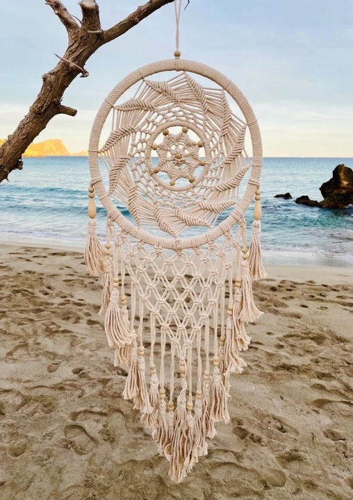 Makrama na Ścianę Boho Łapacz Snów Wiszący Ozdoba Ścienna ze Sznurka Duży