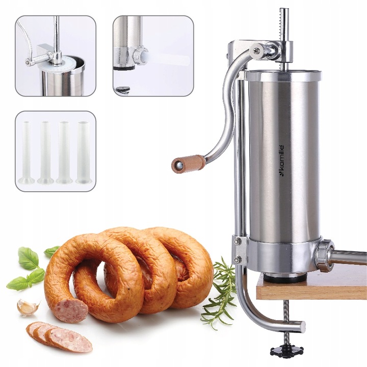 NADZIEWARKA DO KIEŁBASY 3 KG MASZYNKA DO KIEŁBAS PIONOWA SZPRYCA KAMILLE