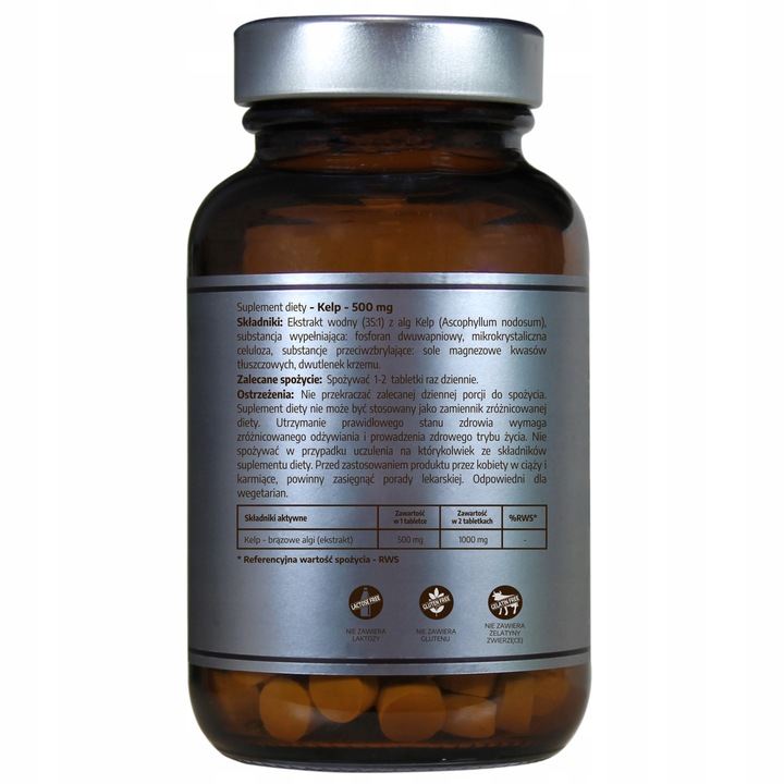 KELP EKSTRAKT 500 mg 120 tabletek - Naturalny Jod Tarczyca Skóra