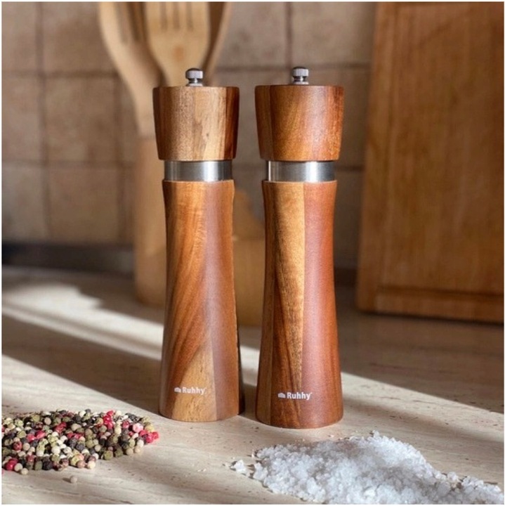 Młynek ręczny do soli i pieprzy DREWNIANY Ruhhy 2 sztuki