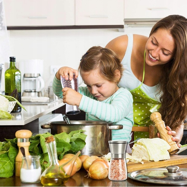 Młynek do Pieprzu i Soli Przypraw Ręczny 2szt DUŻY Pojemnik