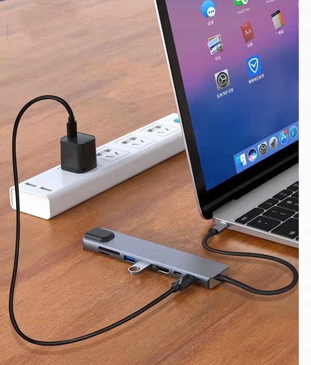 HUB ADAPTER PRZEJŚCIÓWKA USB-C 8w1 2xUSB HDMI SD RJ45