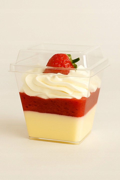 Pucharki plastikowe do deserów i przekąsek 200 ml kwadrat z pokrywką 50szt